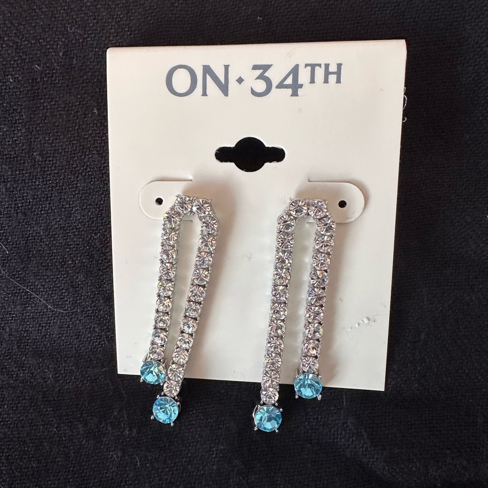 On 34th Blue and Silver Crystal Drop Earrings